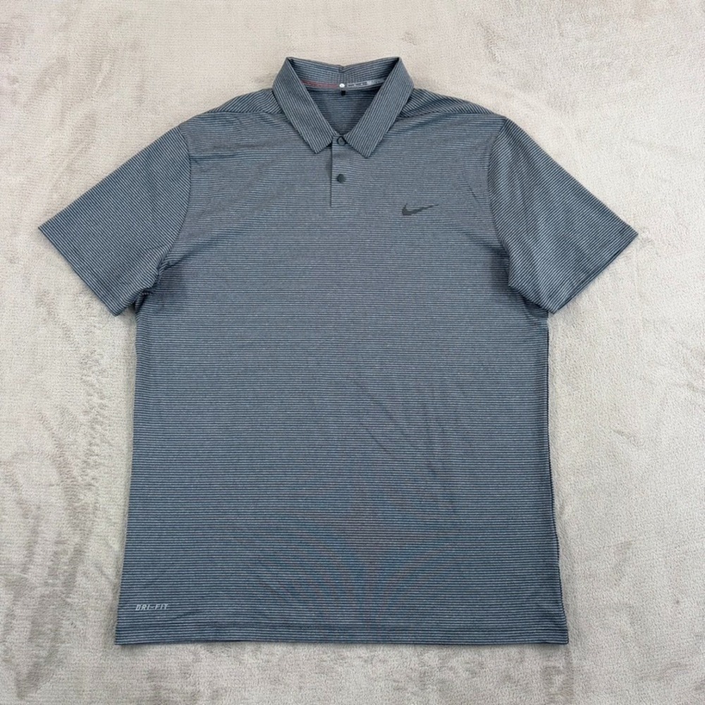 Nike Tiger Woods Performance Golf Polo Shirt in Grey Striped Men Large NWOT